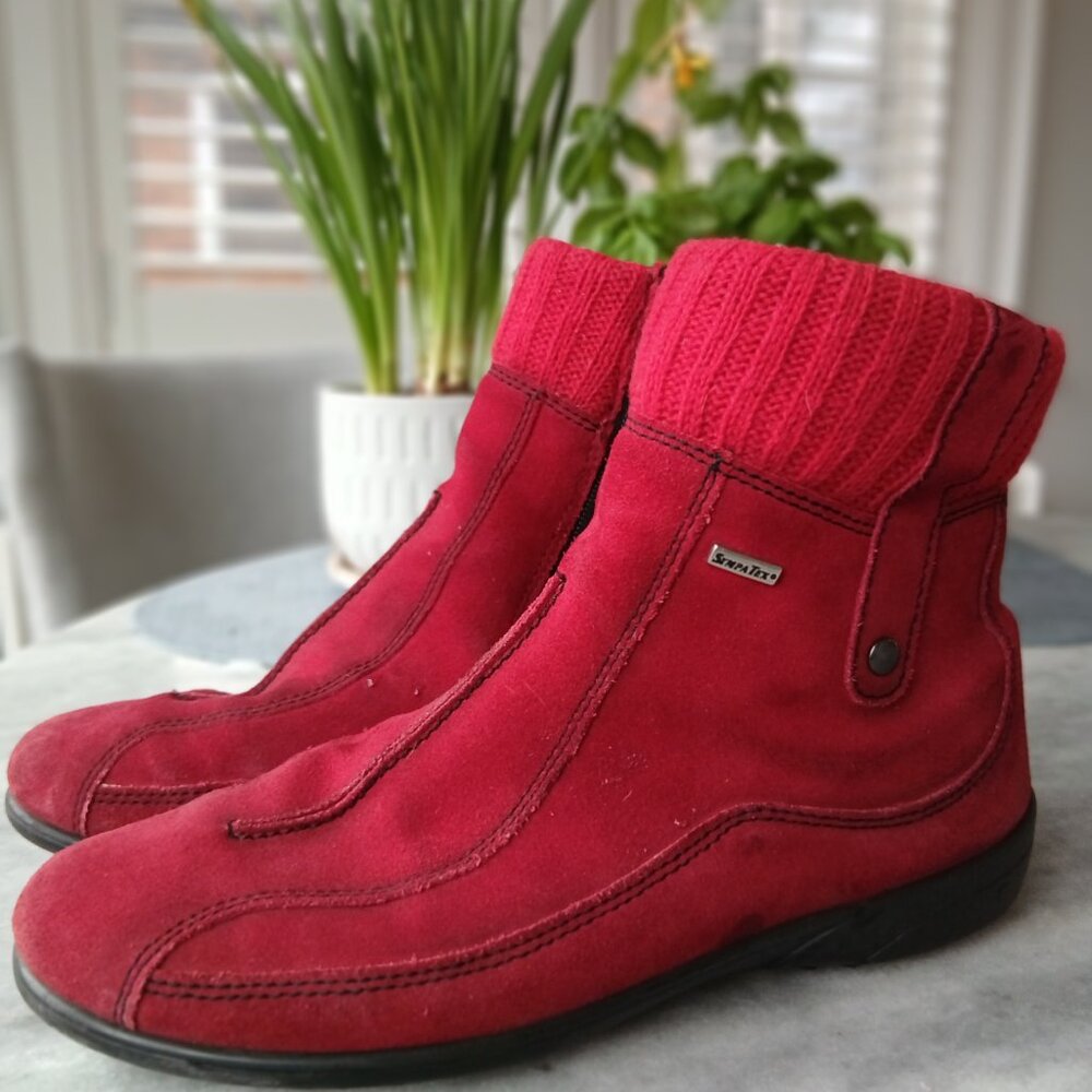 Red Suede Booties by Rohde, Made in Gernamny, Size 9